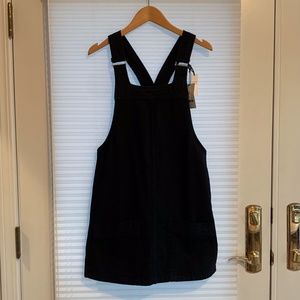 Topshop Black Denim Overalls Dress